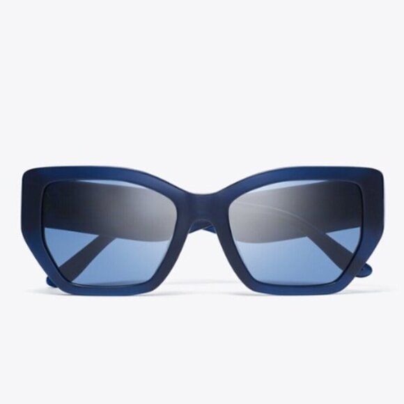 NWT! NEW! Tory Burch Kira Oversized Geometric Sunglasses -Tran Navy /Dark Blue - Picture 4 of 8